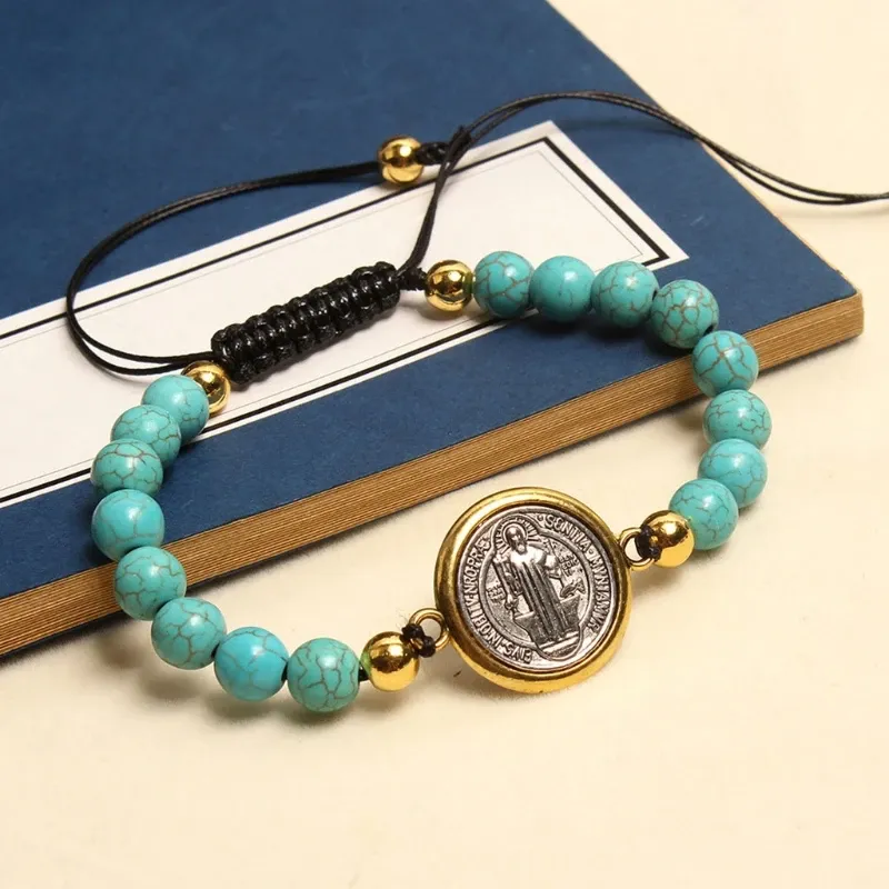 Strängar justerbara pärlstav armband vintage Saint Benedict -medaljen för kvinnor män hem gåva snyggt och meningsfullt för mors dag