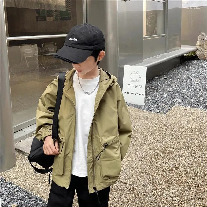 Jackets Boys' Hooded Coat Autumn Children's Korean Version Of Clothes Loose Tooling Medium Children