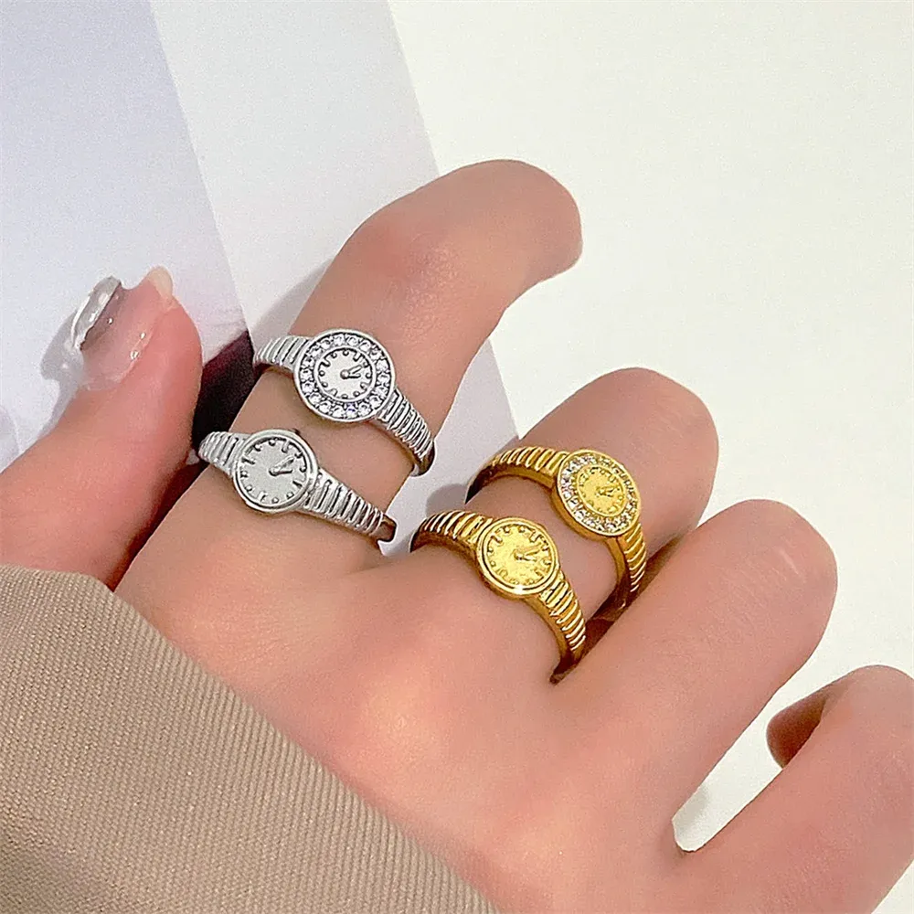 Bands Creative Watch Zircon Ring for Women Men Trendy Watch Adjustable Opening Rings Party Gifts New Arrivals 2023 Jewelry Couple Item