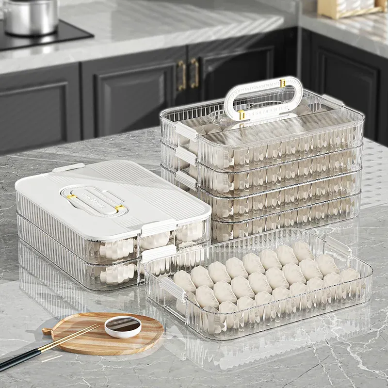 Bins Organizador Caixa de armazenamento Refrigerador de caixa de armazenamento de caixa de ovo Fresh Caixa de ovo Casa Multilamada Organizador Transparente Home QuickFreeze Acabamento
