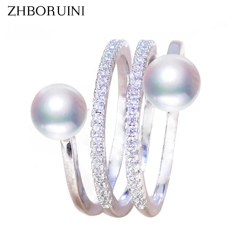 Anelli Zhboruini 2020 Gioielli ad anello fine perle Multi riga Natural Acqua dolce Pearl 925 Sterling Silver Big Rings for Women