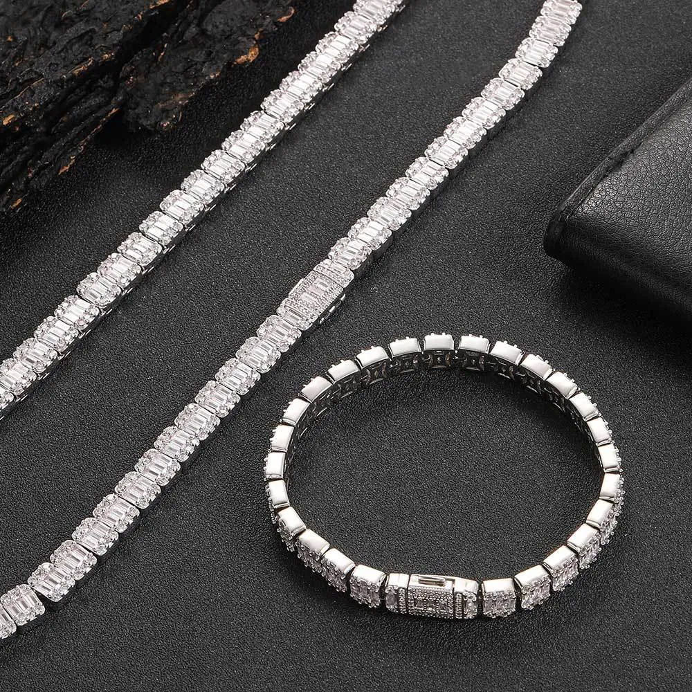 Pendant Necklaces 8mm Wide Baguette Moissanite Fashion Iced Out Cuban Chain Luxury Bracelet Moissanite Cuban Chain Rock sugar chain