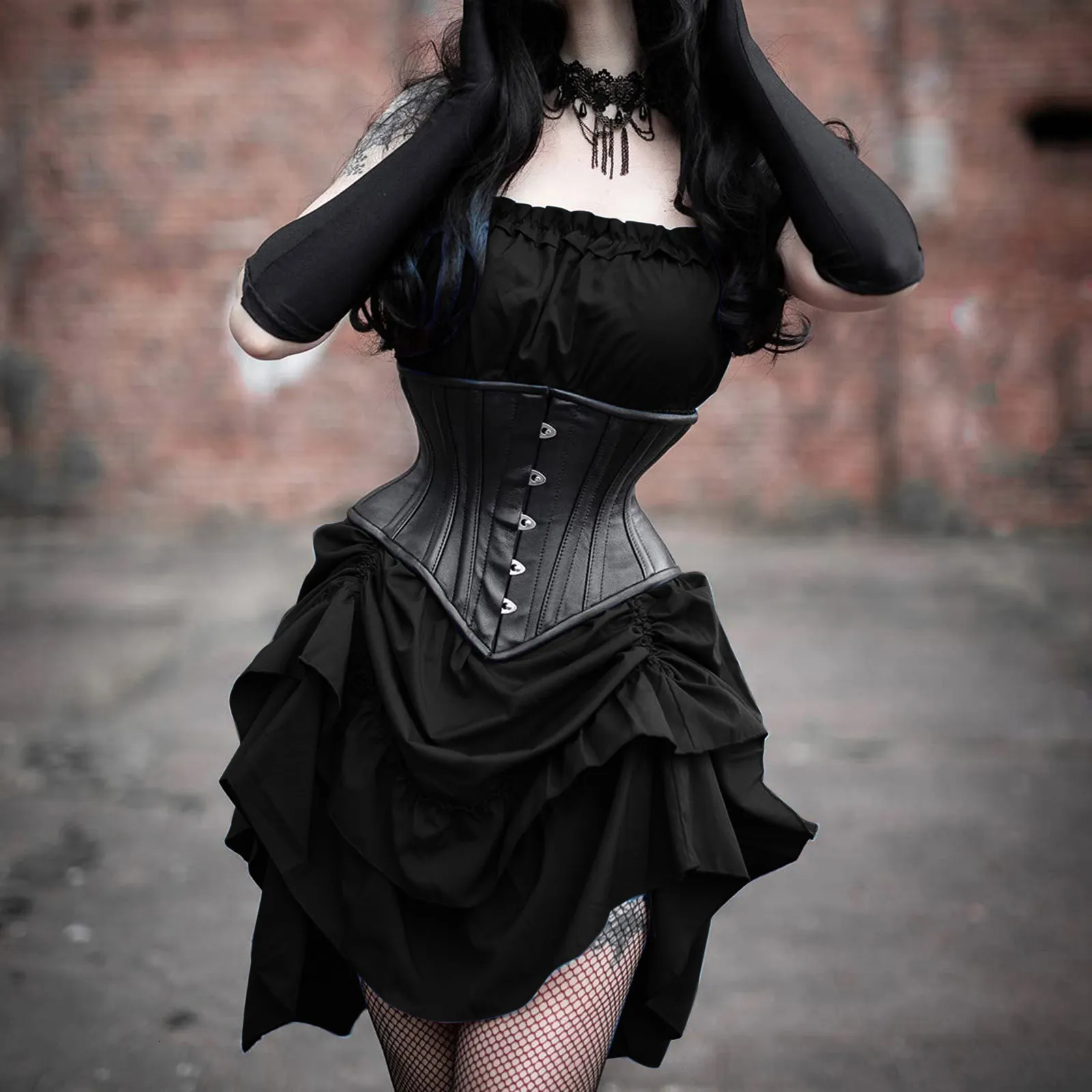 Sleeveless Gothic Dress With Anime Lace Waist Strap, Large Sleeveless Gothic Dress With Anime Lace Waist Strap, Large