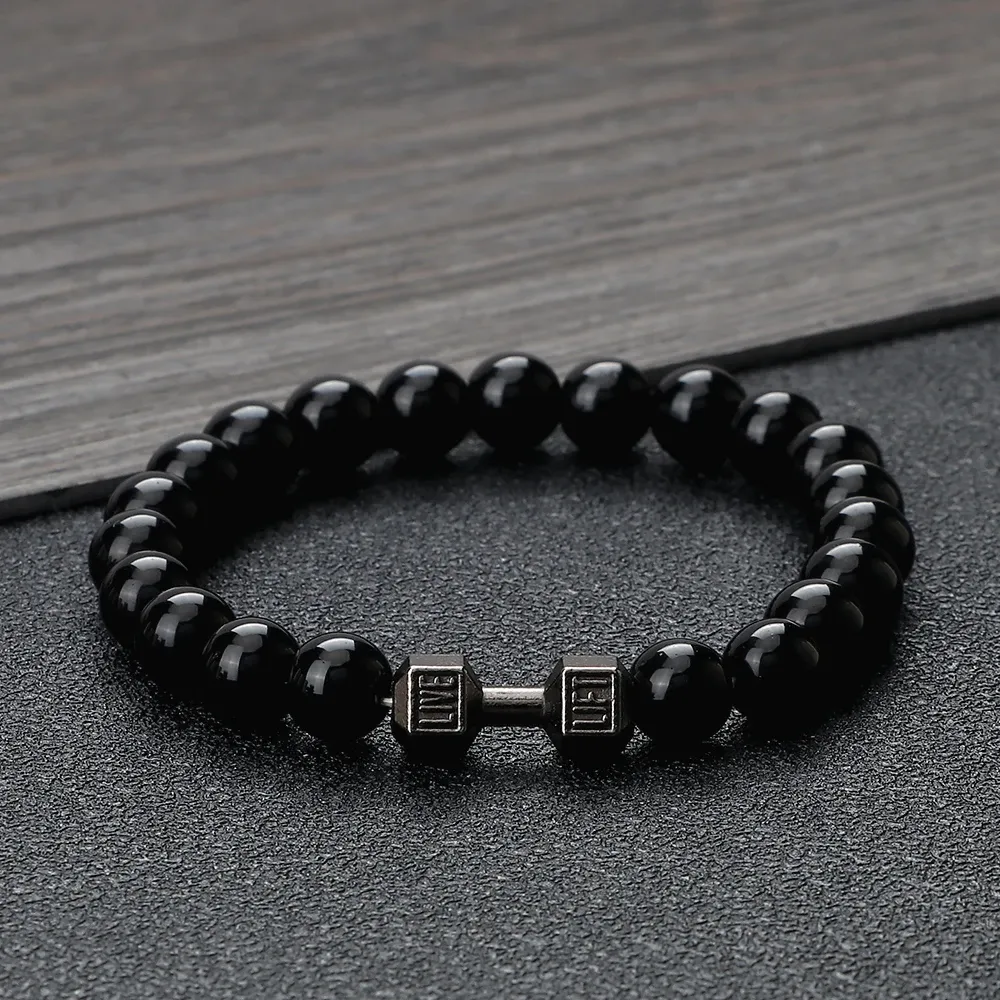 STRANDS GYM DUMMBELLS kralen Bracelet Natuursteen Barbell Energie gewichten armbanden voor vrouwen mannen koppelen pulsera polsbandje sieraden cadeau