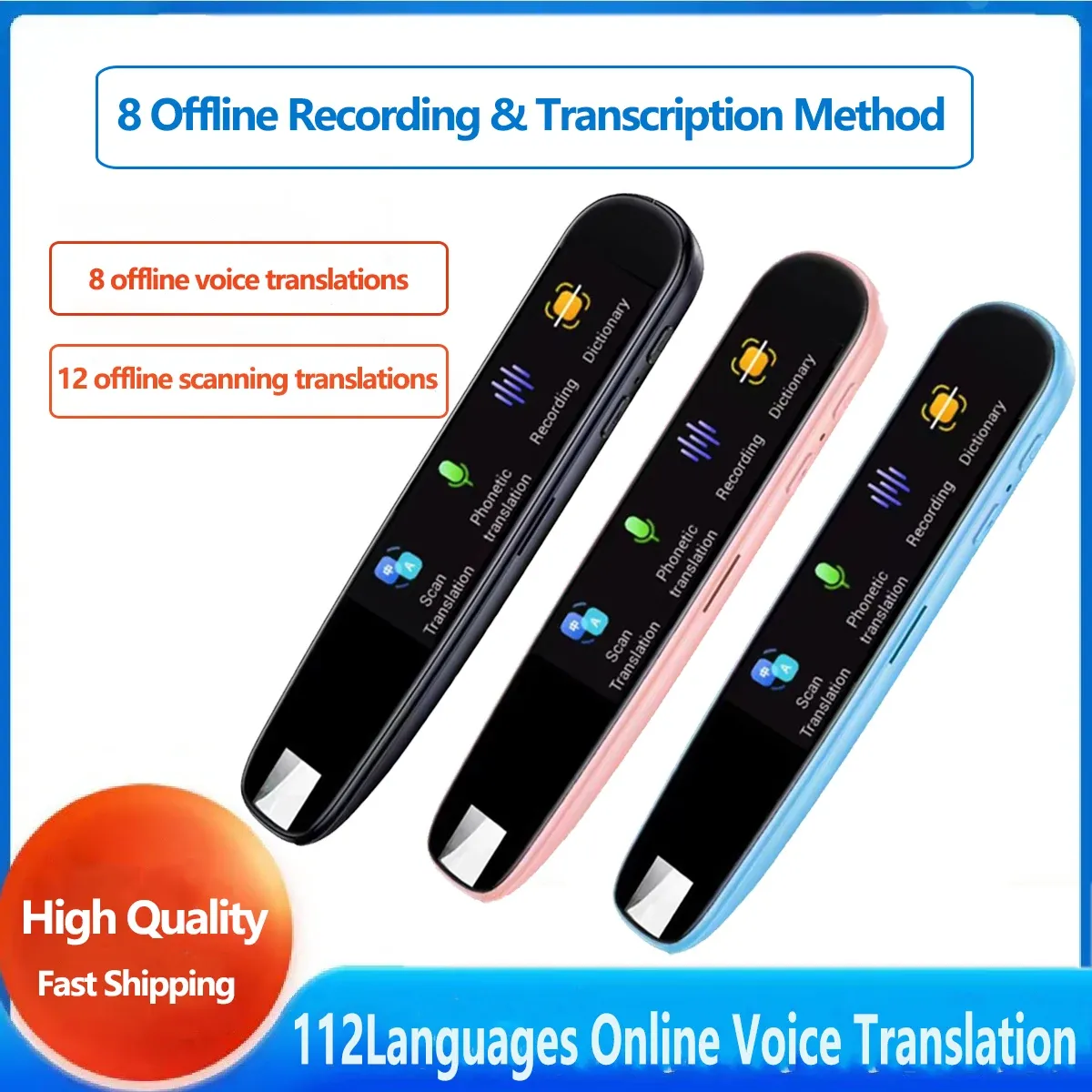 Tłumacz 112 Janguage Skanowanie Punkt Pen Translator, Bluetooth Wi -Fi Online Offline Bussiness Travel Translate Voice Record