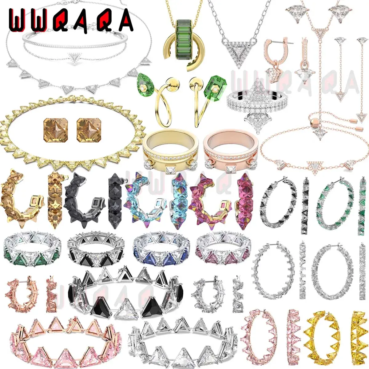 Set 2024 Nuova tendenza originale Fine gioielli set originale Elementi a triangolo verde nero originale Orecchini di alta qualità austriaci per donne