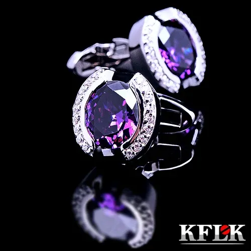 Liens 2020 KFLK Luxury Designer Shirt Cuffer Binks for Mens Brand Cuff Buttons Purple Crystal Cuff Sinks de haute qualité Abotoaduras Jewelry