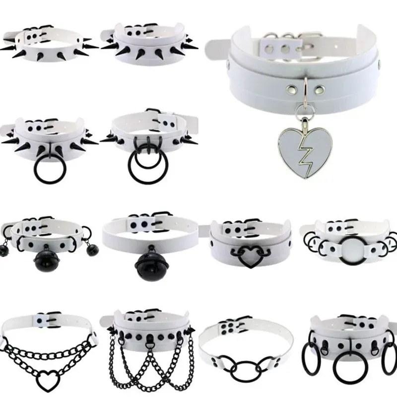 Colliers Nouveaux filles y2k femmes sexy sexy gothique harajuku colliers punk coeur rond rivets blanc goth cou collier holloween bijoux