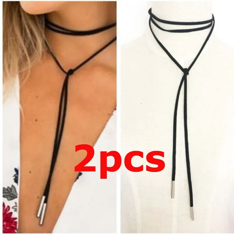 Collares 2pcs/lote moda de moda collar de gargantillas de cuero negro