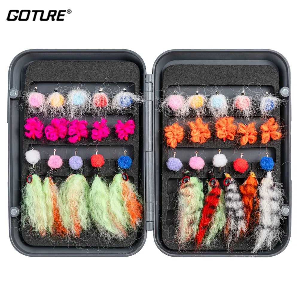 Accessories Goture 30/40/76pcs Insects Flies Fly Fishing Lures Waterproof Fly Box Dry/Wet Flies Nymphs Flies Streamer Flies Trout Bass Lure
