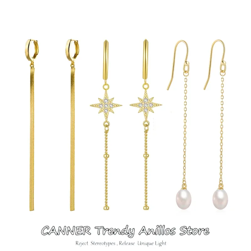 Kolczyki Canner 100% 925 Sterling Srebrny Vintage długi łańcuch Kolczyki kropla dla kobiet 2021 Trend Koreańska biżuteria wisząca Pendientes