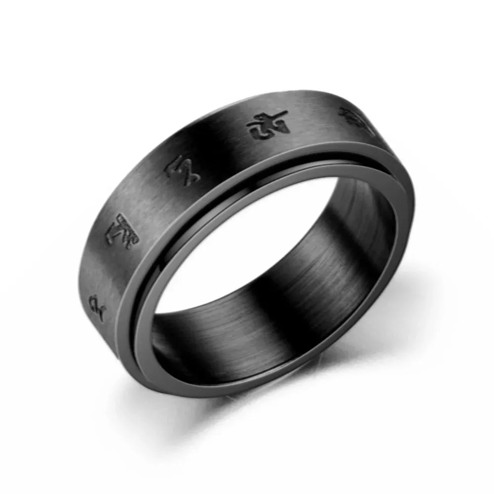 Bands Angst Zappel Spinner Ringe für Männer Buddhismus Mantra Edelstahl drehbarer rotierbarer Ring für Frauen coole Punk Party Schmuck