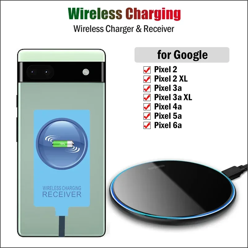 Chargers Qi Wireless Charger -mottagare för Google Pixel 6A 5A 4A 5G 2 3A XL Telefon trådlös laddningsadapter USB Typec -anslutning