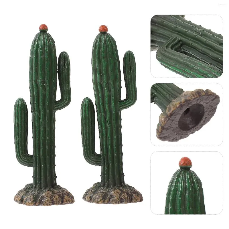 Decorative Flowers 2 Pcs PVC Simulation Cactus Craft Figurines Car Decor Garden Miniature Ornament Office Accessories Artificial