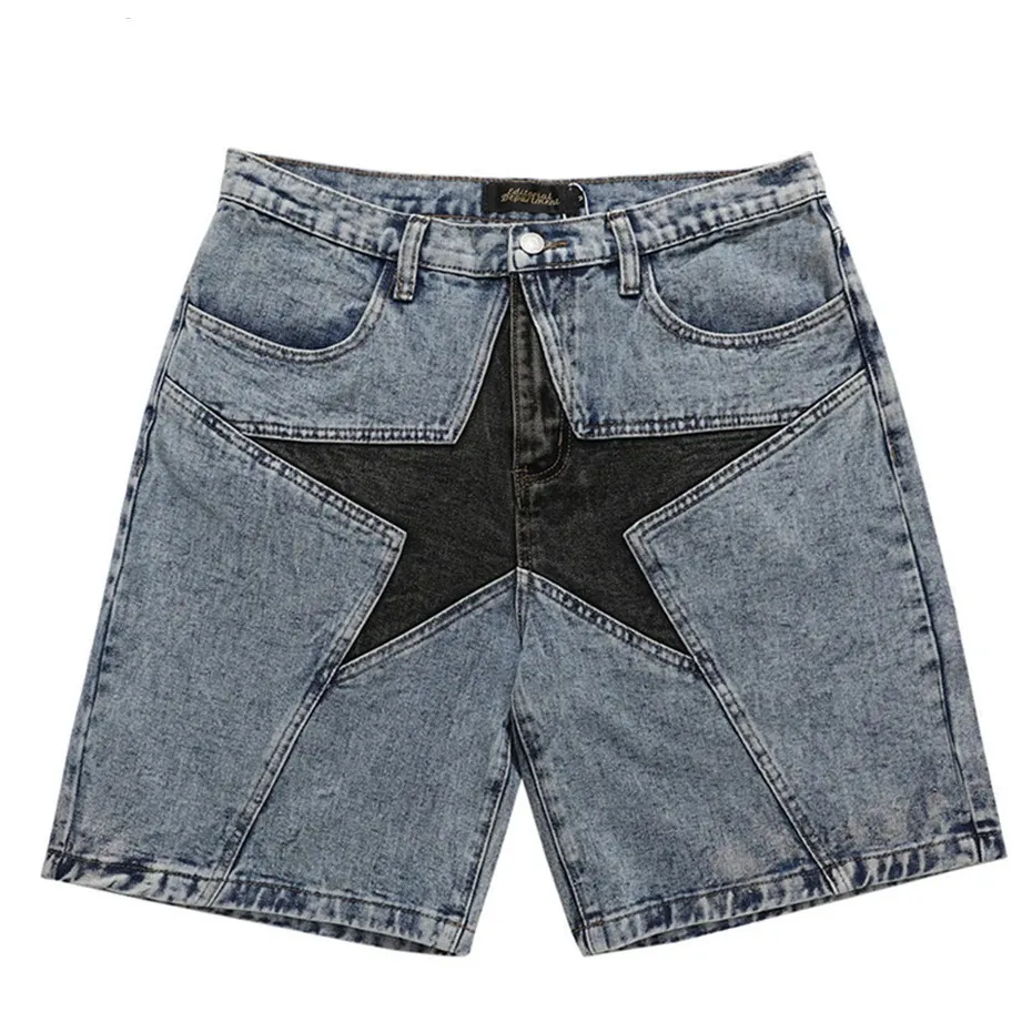 Streetwear Harajuku Denim Shorts Men Patchwork Oversized Hip Hop Blue Jeans Shorts Summer Casual Loose Shorts 240412