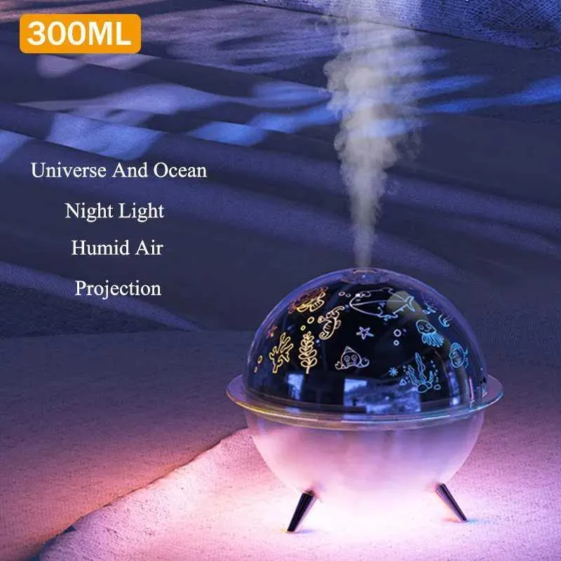 Luftbefeuchter 2024 Neues 300 -ml -Universum -Ozeanprojekt Lichtbefeuchter USB Mini Home Office Desktop Zimmer Schlafzimmer Luftbefeuchter Diffusor Y240422