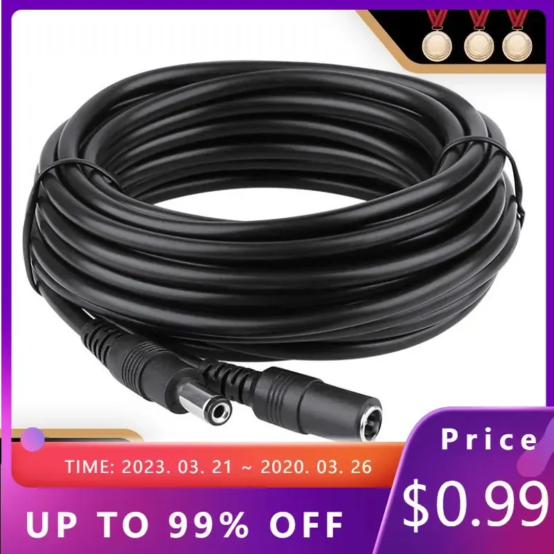 Novo cabo de extensão de potência DC12V 2.1/5,5mm macho do macho para fêmea para câmera de segurança CCTV cor preta 16.5feet 5m 10m Power Cable Power