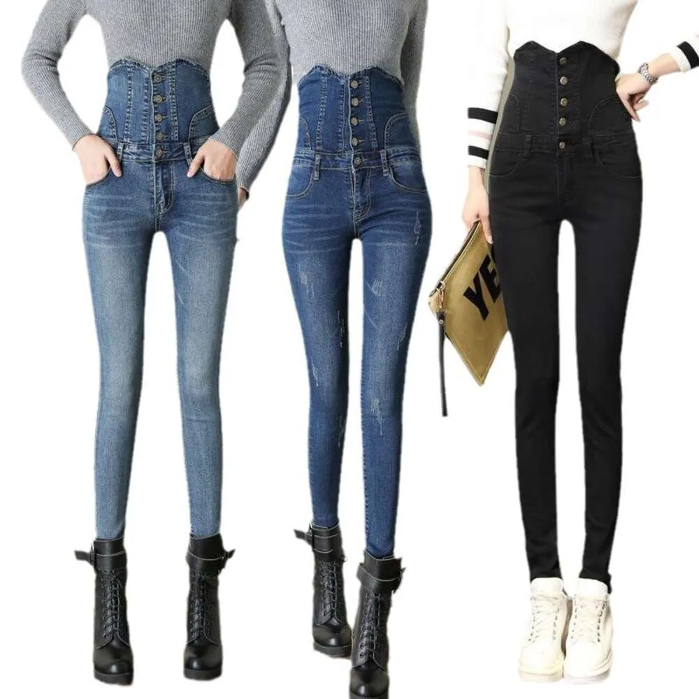 Super High Tailled Jeans Frauen mit elastischen Füßen Frühling und Herbst 2024 Neue Version Abschlähne und eng anliegende Bleistifthose für Frauen