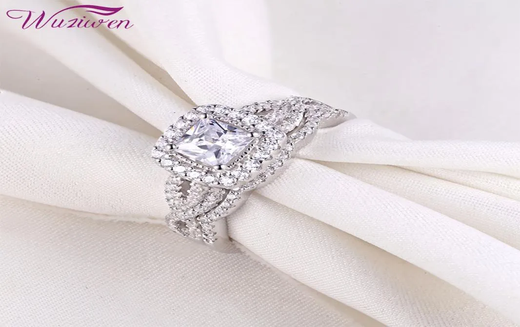 Wuziwen 2 szt. 925 srebrny srebrny pierścionek zaręczynowy Pierścień Bridal Klasyczna biżuteria dla kobiet 14ct Princess Cut cyrkon BR0715 Y13603140