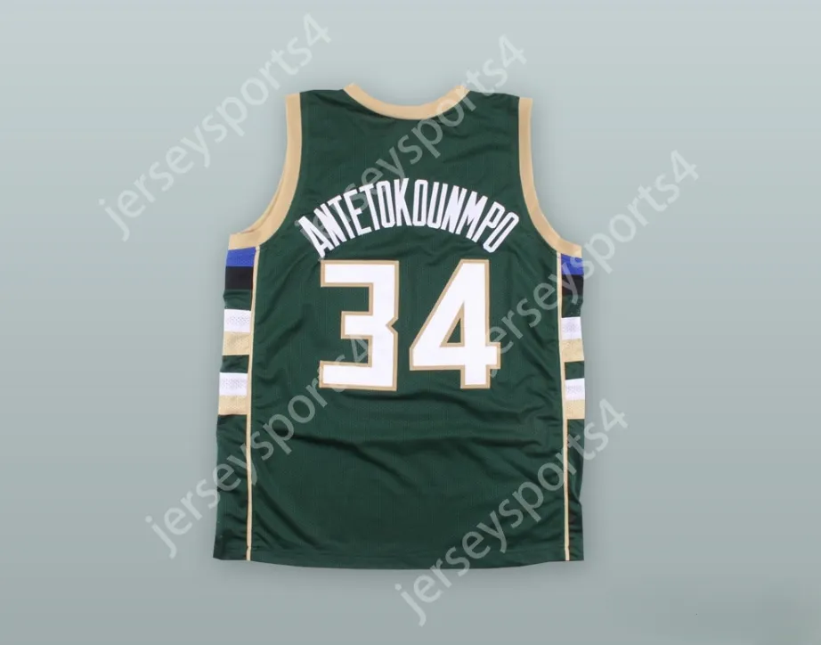 Custom Qualquer nome Número masculino Juventude/crianças Giannis Antetokounmpo 34 Jersey de basquete verde grego Jersey Top Stitched S-6xl