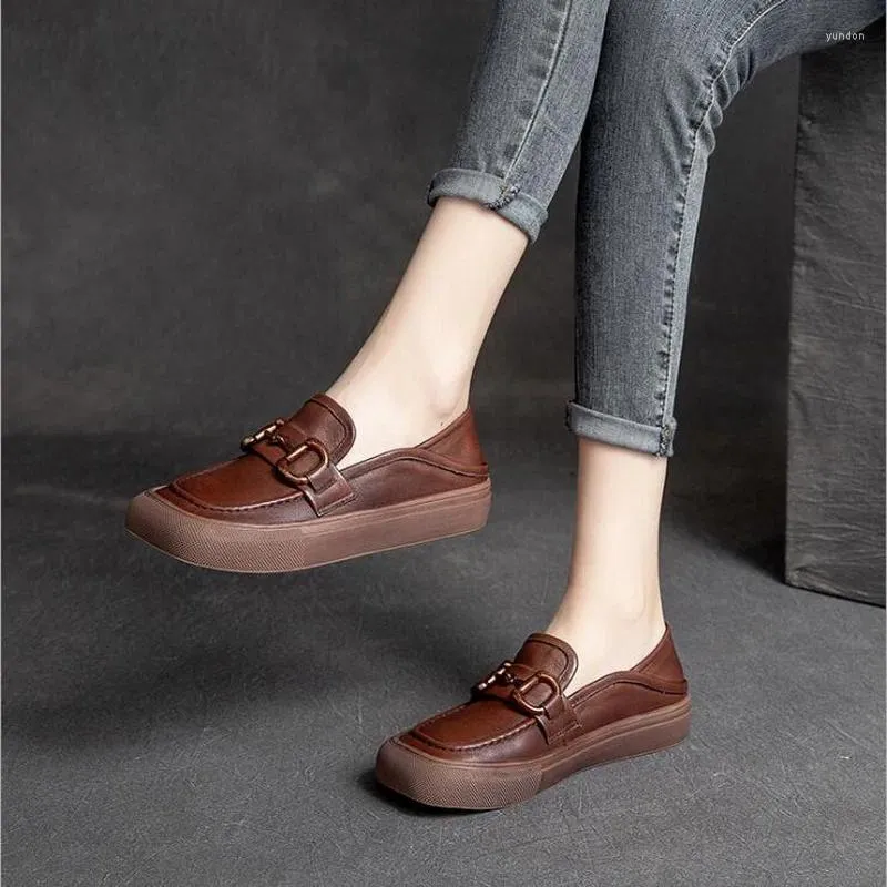 Sıradan Ayakkabı Rushiman Kadın Loafer 2024 Sonbahar İngiliz Tarzı Geri Deri Kadınlar Oxford Metal Toka Sneakers Ladie