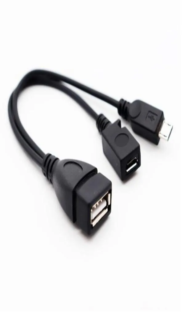 400pcslot 21 cm zwart 2 in 1 otg Micro USB -gastheer Power y Splitter USB -adapter naar micro 5 pin mannelijke vrouwelijke korte kabel DHL Shipm2666309