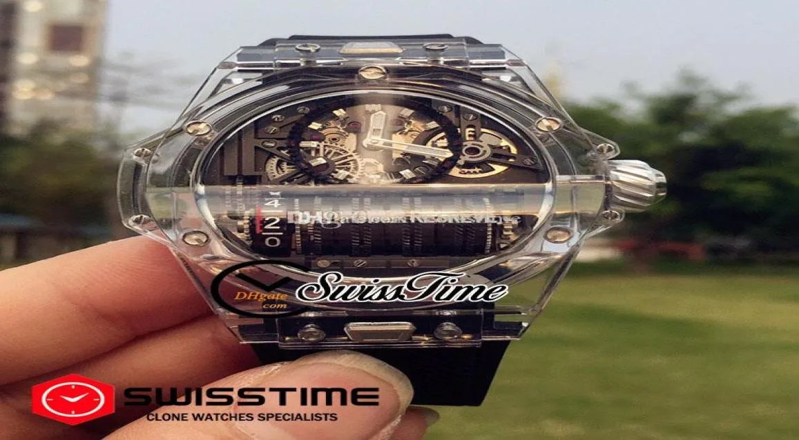 Orologio da uomo miyota 8215 orologio trasparente in plastica trasparente orologi in gomma nera nuovi mp11 mp11 swisstime hubg414323476