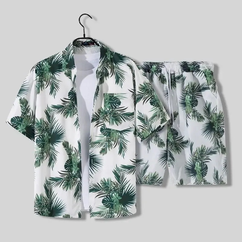 Ramar 2023 Summer Coconut Tree Shirts Set Tryckt herr Hawaiian Shirt Beach Kort ärm mode toppar tee semester skjorta män blus