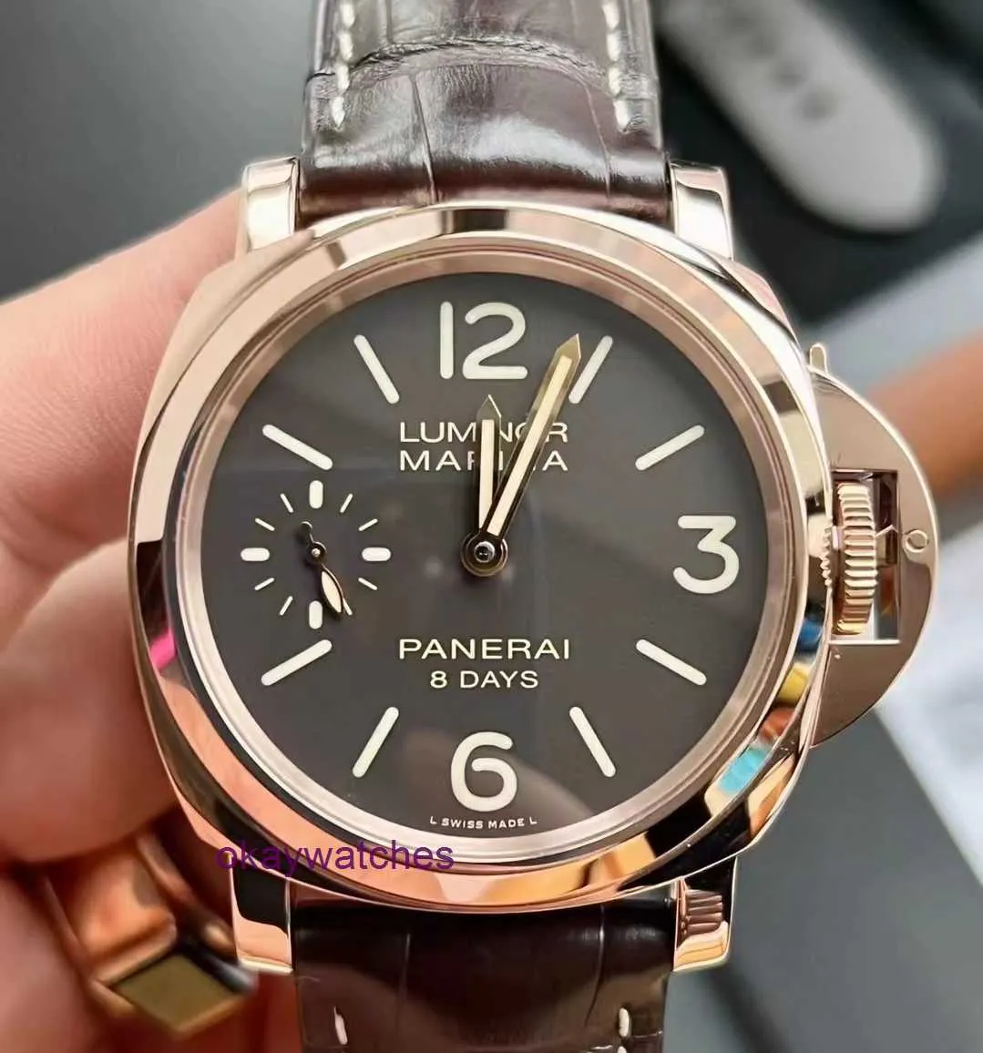 Pannerai zegarek luksusowy projektant 18K Rose Gold PAM00511 Manual Mechanical Mens Watch 44 mm
