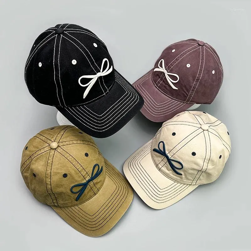 Top kapakları Koreli tatlı yay nakış beyzbol şapkaları erkekler kadınlar Ins nefes alabilen güneşlik sevimli çok yönlü moda niş snapback kapağı