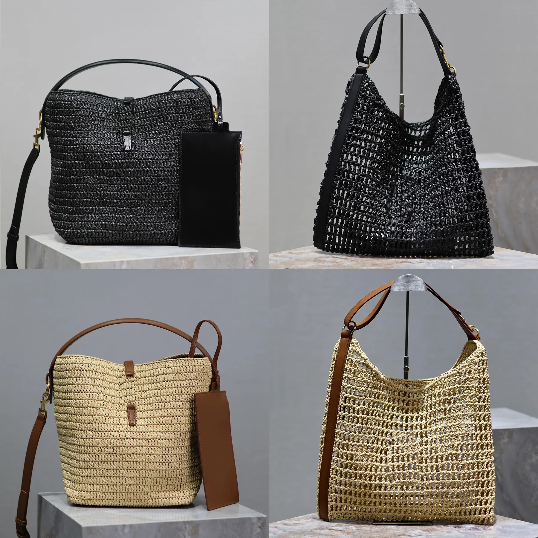 Top LE 37 palha tecido vegetal bolsa de ombro bronzeada designer de luxo Cassandre Ganch fechamento de fechamento Bolsa destacável Bolsa de bolsa de crossbody