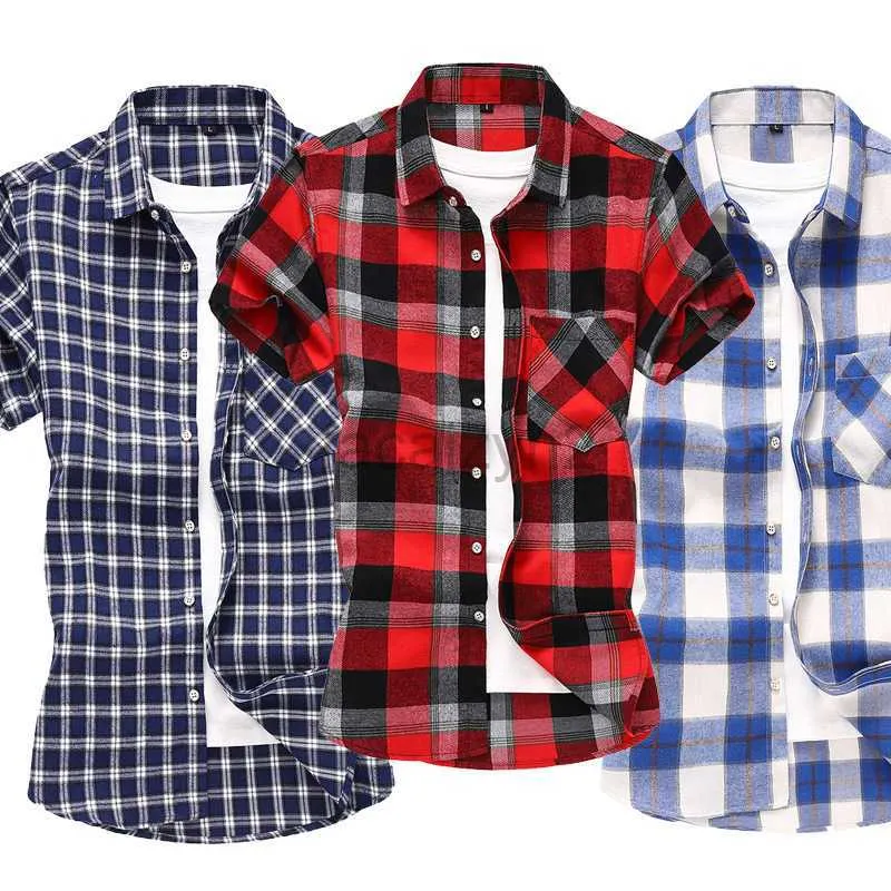 Men's Casual Shirts designer Polos T Shirts new summer men's shirt short sleeved plaid plus oversized youth casual lapel shirt Large size tops