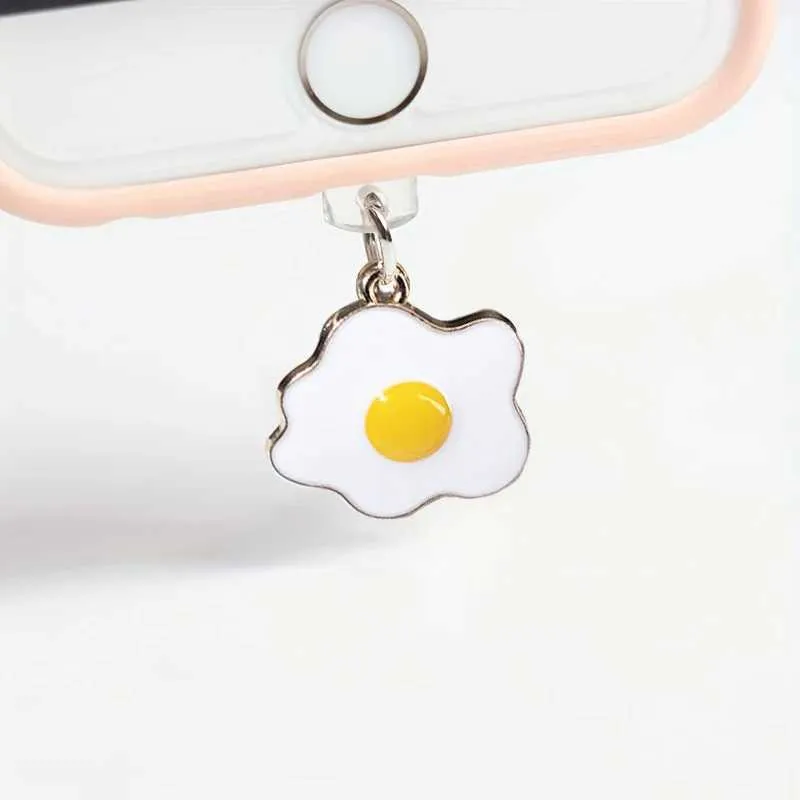 Cell Phone Anti-Dust Gadgets Mobile phone dust plug alloy poached egg fried egg pendant universal dust plug for mobile phones Y240423