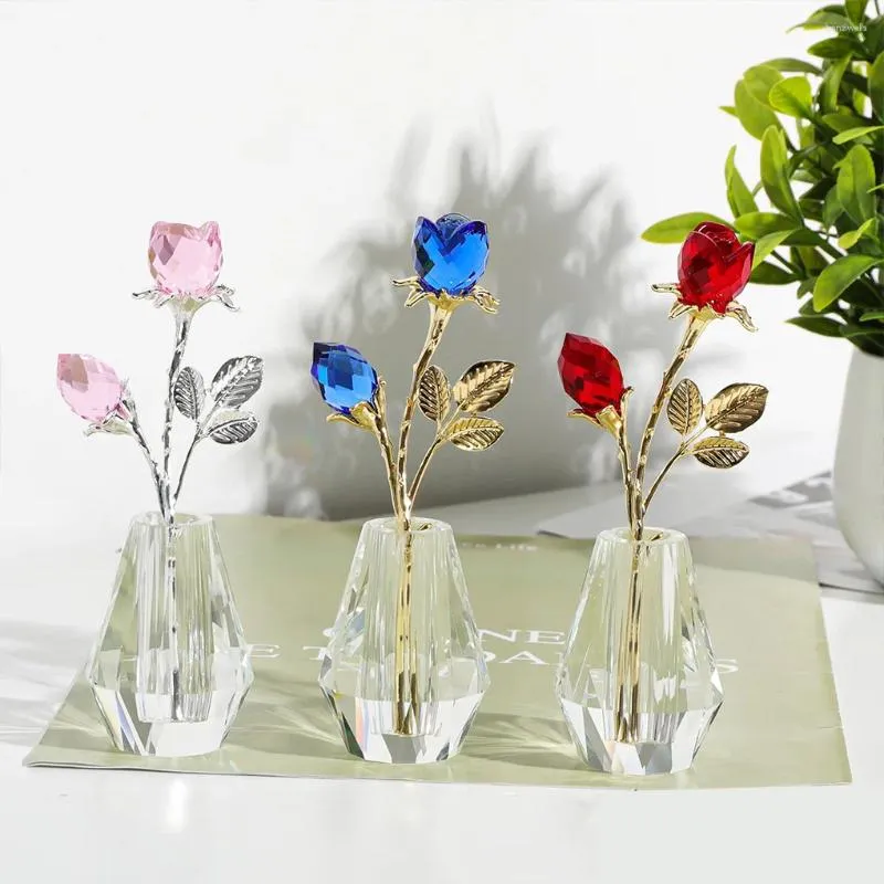 Fiori decorativi Figurina di rosa di cristallo con polo argento - Elegante regalo per ogni occasione durata duratura due rose blu