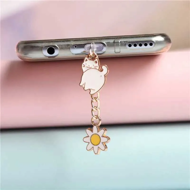 Mobiele telefoon Anti-Dust-gadgets Kawaii Telefoonstof Stop Charm 3,5 mm Jack Anti Dust Cap Chrysanthemum Cat Cute Charge Port Plug voor iPhone Type C Stopper Y240423