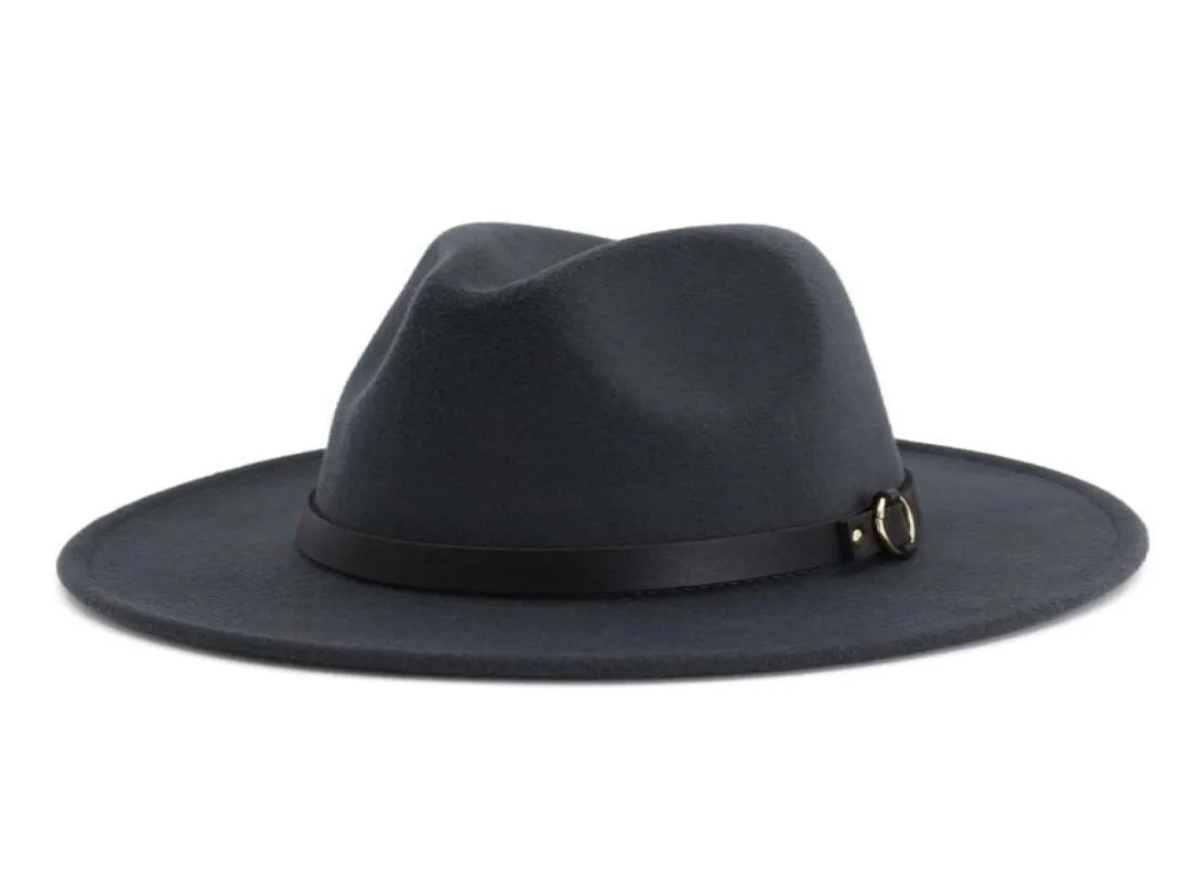 Fashion New Men Affastore femminile Felt Hat Wide Brim Jazz Fedora Cappelli con fascia in pelle Black Panama Trilby Hat Fedora Cap6895000