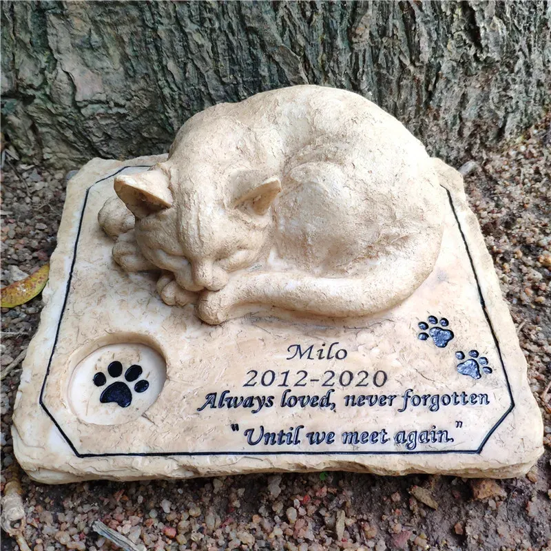 Gravestonen Personaliseerbare kat Memorial Stones met een 3D Sleeping Cat op de bovenste Paw Print Memorial Stone Pet Grave Markers Garden Stones