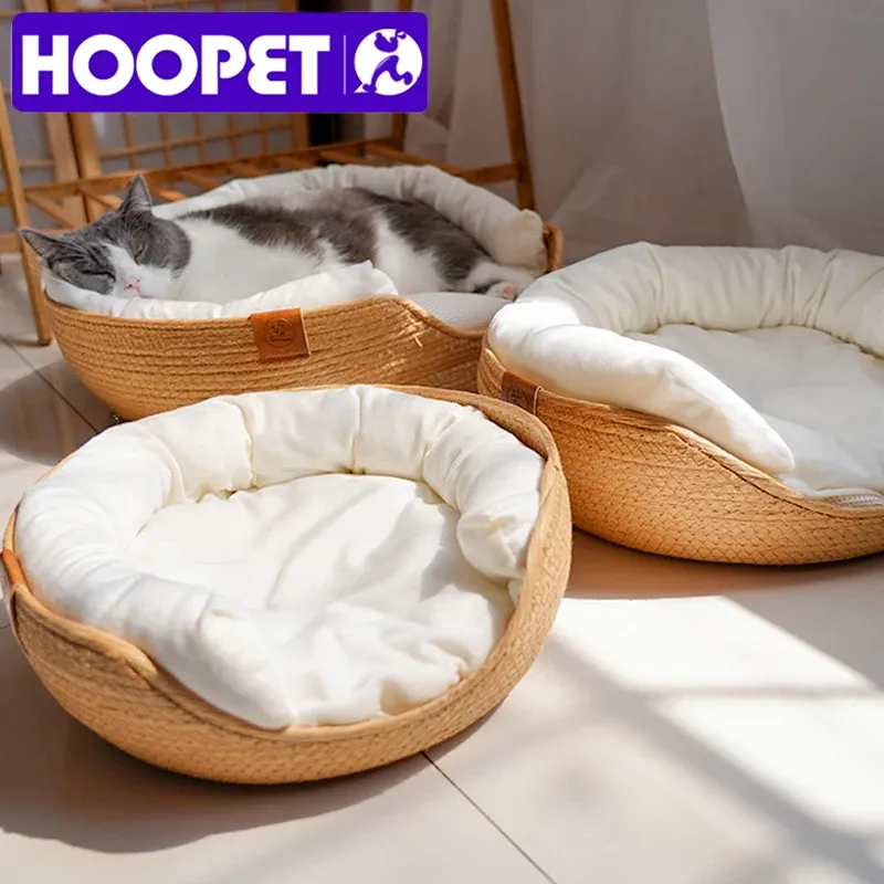 Mats Hoopet Four Seasons Pet Bed Kennel For Cat Puppy Dog Beds Soffa Handgjorda bambuvävning Cat Cozy Nest Pet Accessories