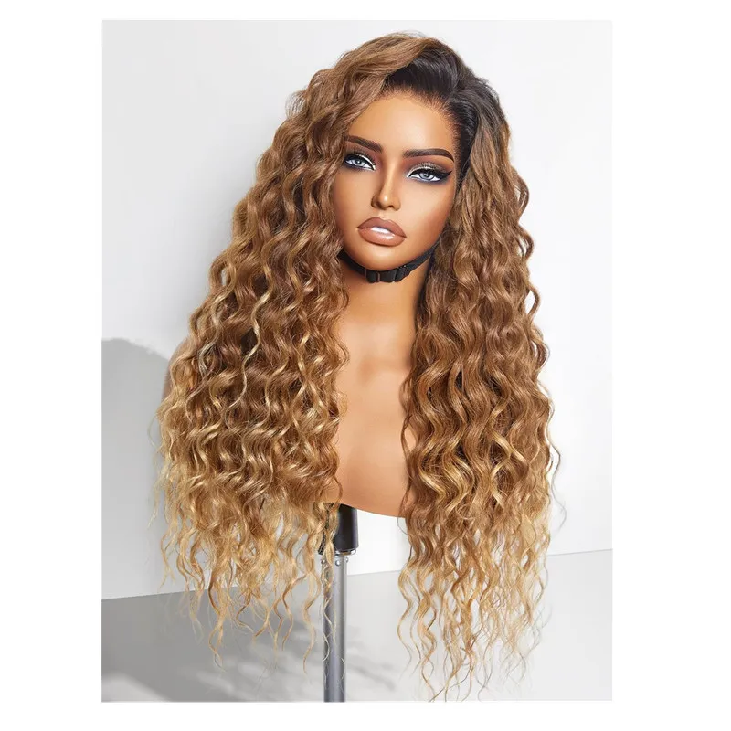 OMBRE HOOGTE WIG BROWN BRUINE HONEEL BLONDE Gekleurde HD HELE LAATS VOOR HUN HAAR Pruiken Diep Water Wave Full 360 Frontale Wiges Remy