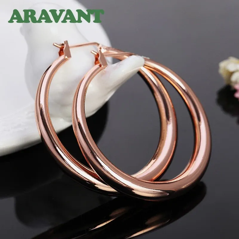 Earrings Aravant 925 Silver 35mm Rose Gold Hoop Earrings For Women Girls Fashion Jewelry