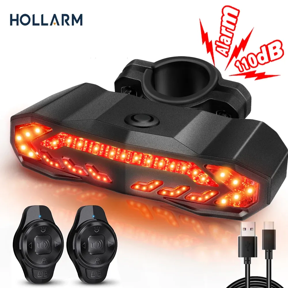 Luces Alarma de bicicleta Holmarm Turilla Turra anti -Rebo USB USB recargable Impermeable Smart Induction Signal de bicicleta de freno Alarma de bicicleta trasera