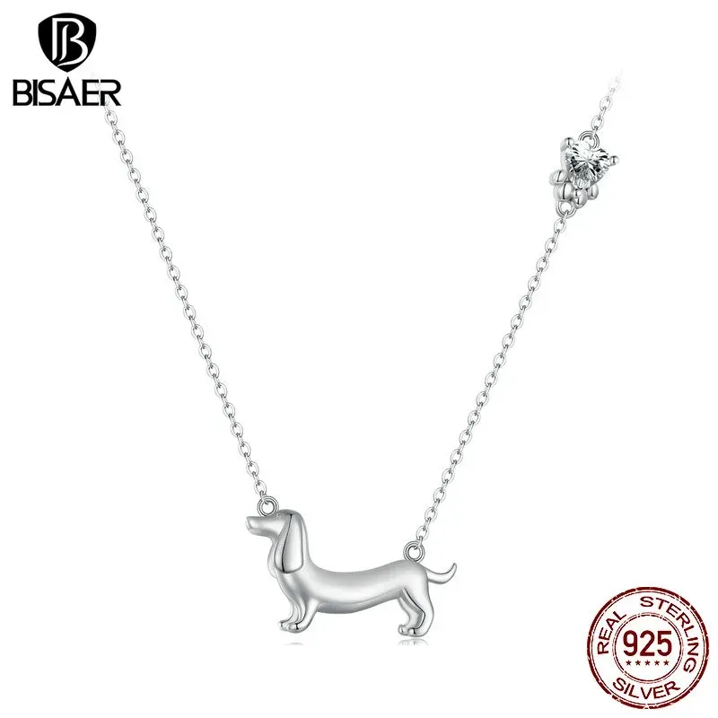 Colliers Bisaer 925 Sterling Silver Dckhund Dog Collier Pendante Animaux Pet Zircon Chaîne réglable plaquée Platinum Femmes Fine Bijoux