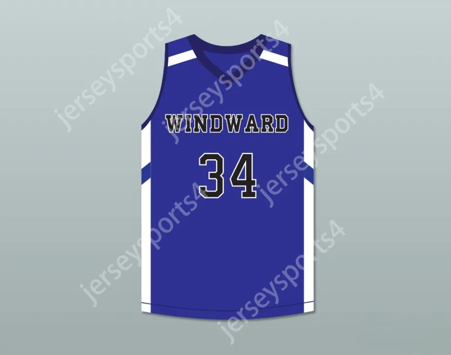 Özel herhangi bir isim numarası Erkek Gençlik/Kids Shareef O'Neal 34 Windward School Wildcats Mavi Basketbol Forması 2Team Dikişli S-6XL