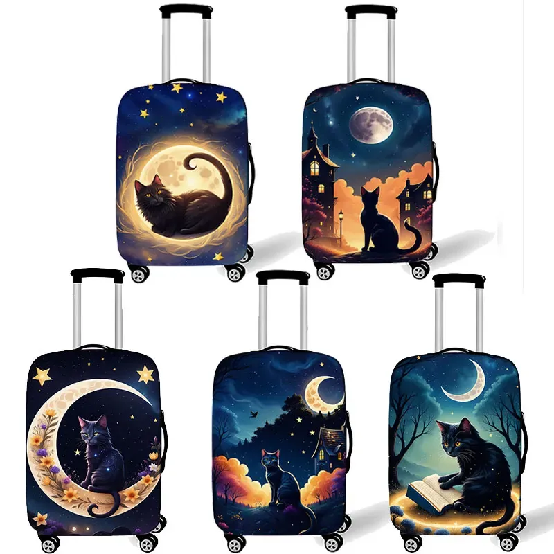 Acessórios Kawaii Black Cat Moon Print Bagage Capa Starry Sky Kitten Acessórios para viagens Antidustaust Protective Caso Caso Caso