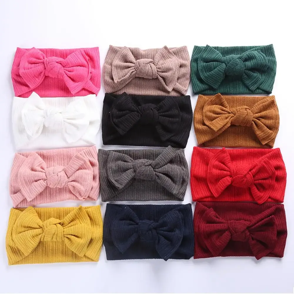 Accessories 12Pcs/Lot Crochet Knit Baby Girl Headband 3M5T Ribbed Woolen Yarn Bowknot Hair Bands Autumn Winter Headwrap Accessories