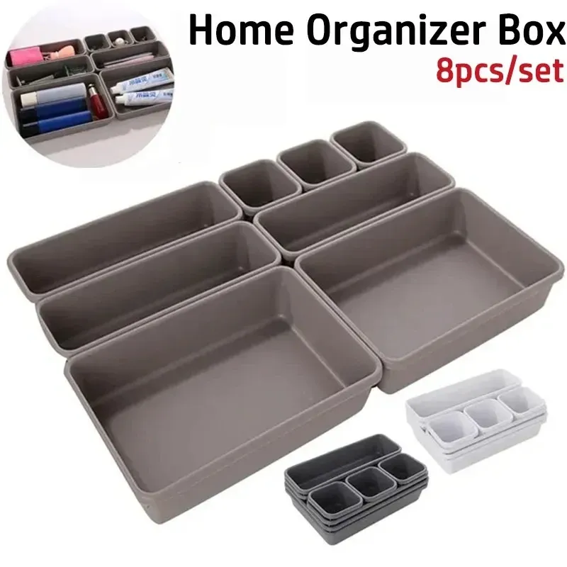 Laden 8 stks/set plastic zonsopslagboxen keuken badkamer kast bureau lade organisator lade cutlery cosmetica sieraden divider doos