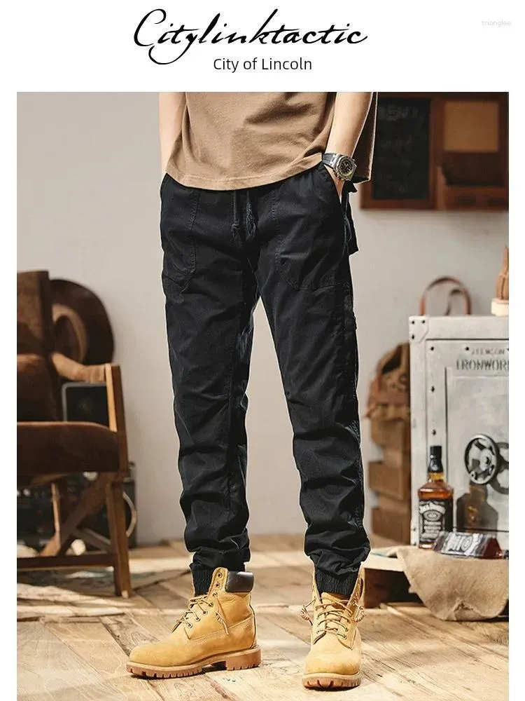 Pantaloni da uomo Lavati 2024 Spring e autunno Stagione American Fede Slim Fit Slip Casual 9-Point Black Work per uomini