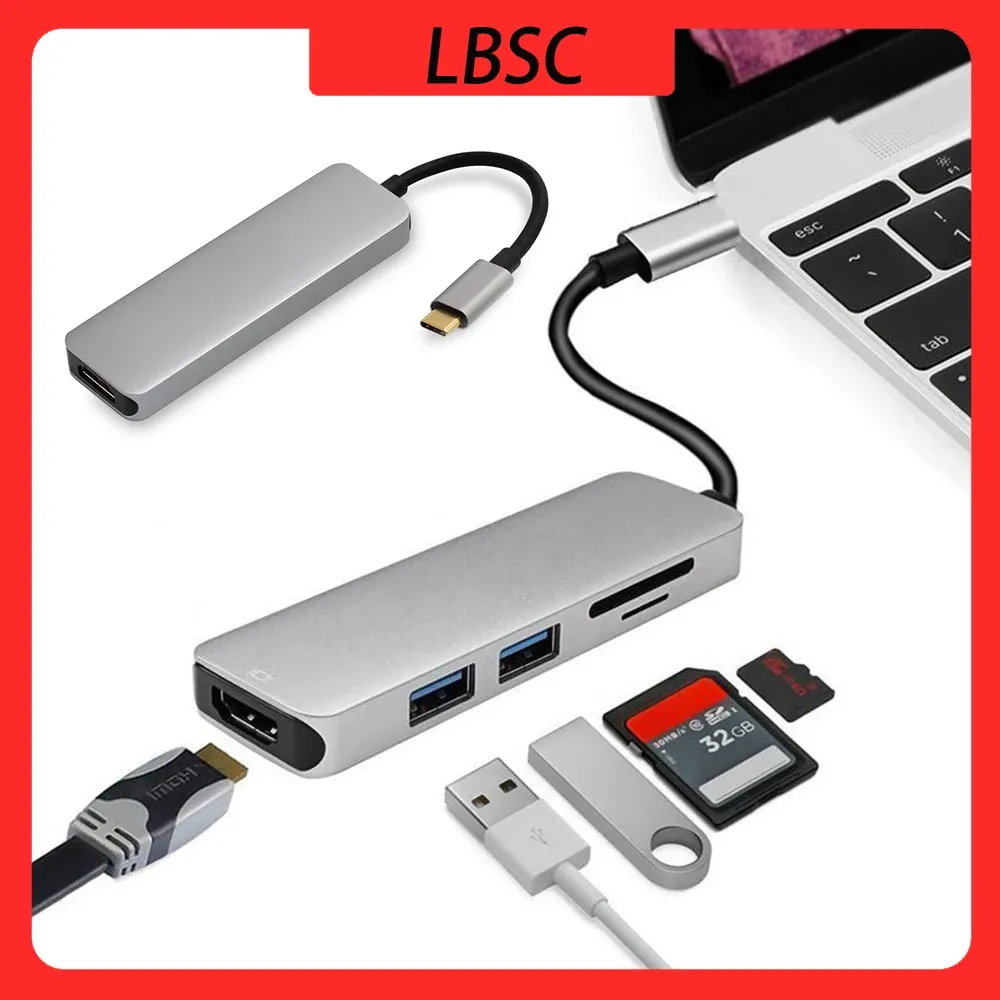 Hubs 3 Hub USBC Dock USB Type C do HD USB3.0 Kabel TF SD CARD 5IN1 Adapter Rozdzielacz dla MacBook Pro 2017 Dell XPS 13