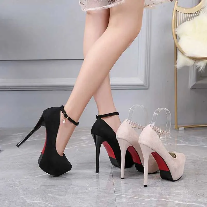 Kleiderschuhe 2023 Sexy Nachtclub wasserdichte Plattform High Heels Frauen flacher Mund Wildleder runden Zehengurt Single Frauen Sandalen H240423