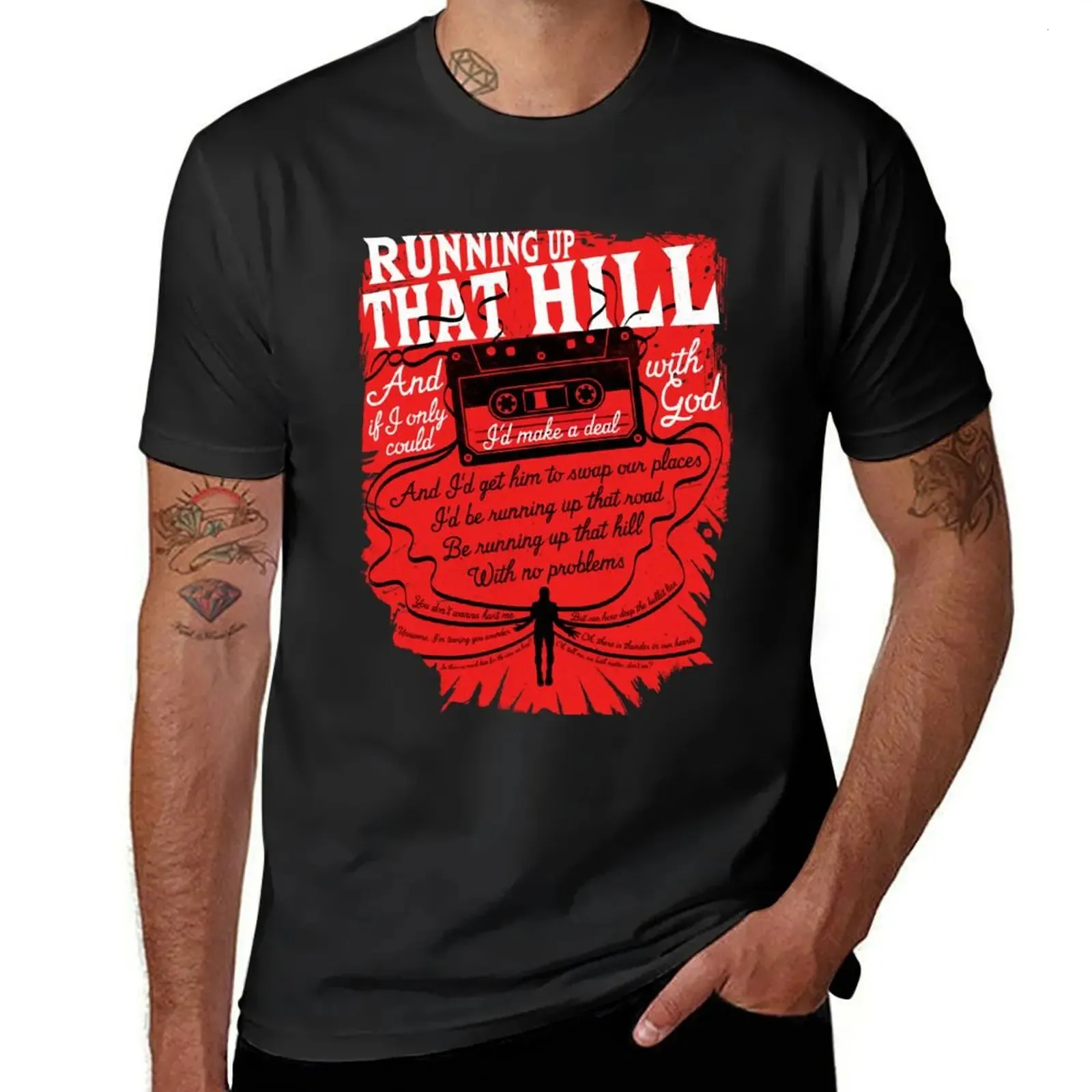 Running up that hill TShirt plain heavyweights vintage clothes sweat tshirts for men 240419